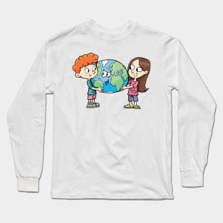 boy and a girl protect the planet earth Long Sleeve T-Shirt